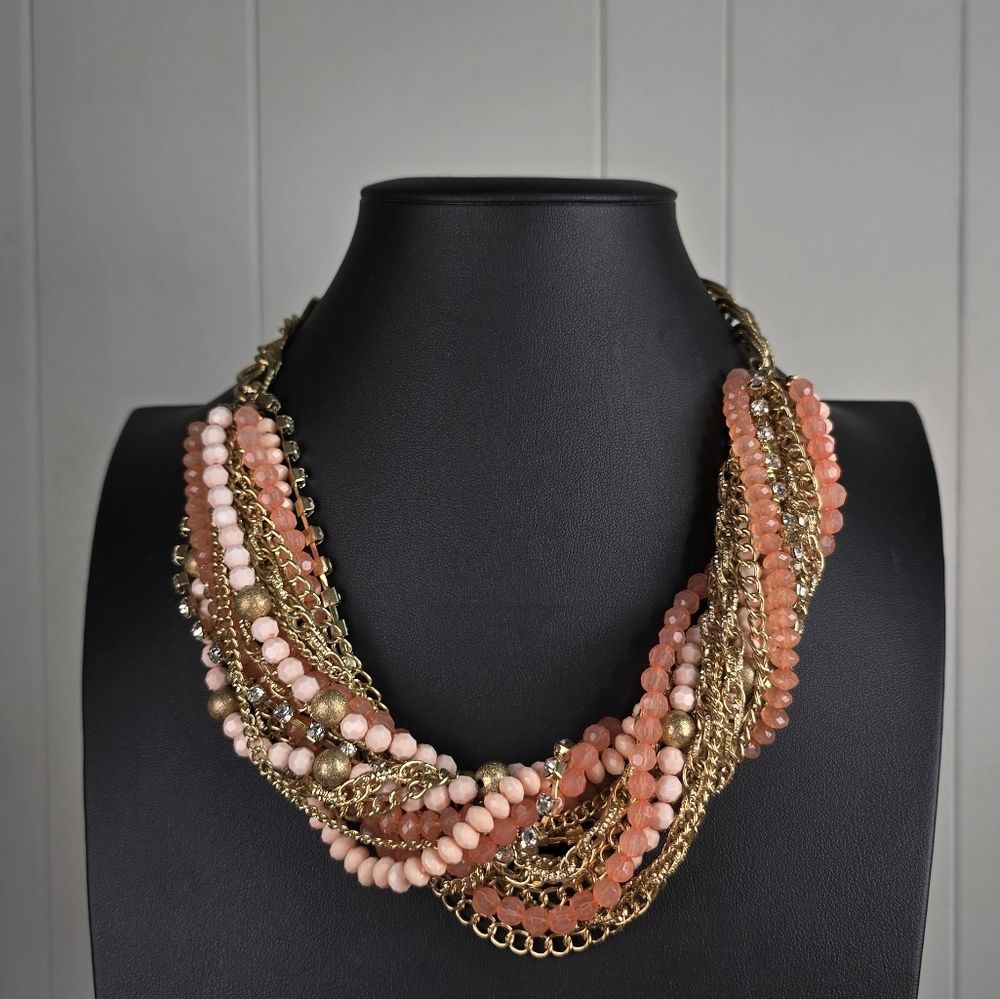 Chunky Multistrand Pink Gold-tone Adjustable Necklace